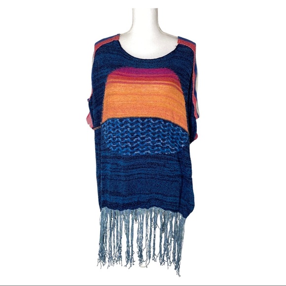 Free People Sunset Knit Fringe Poncho M/L - Picture 7 of 15